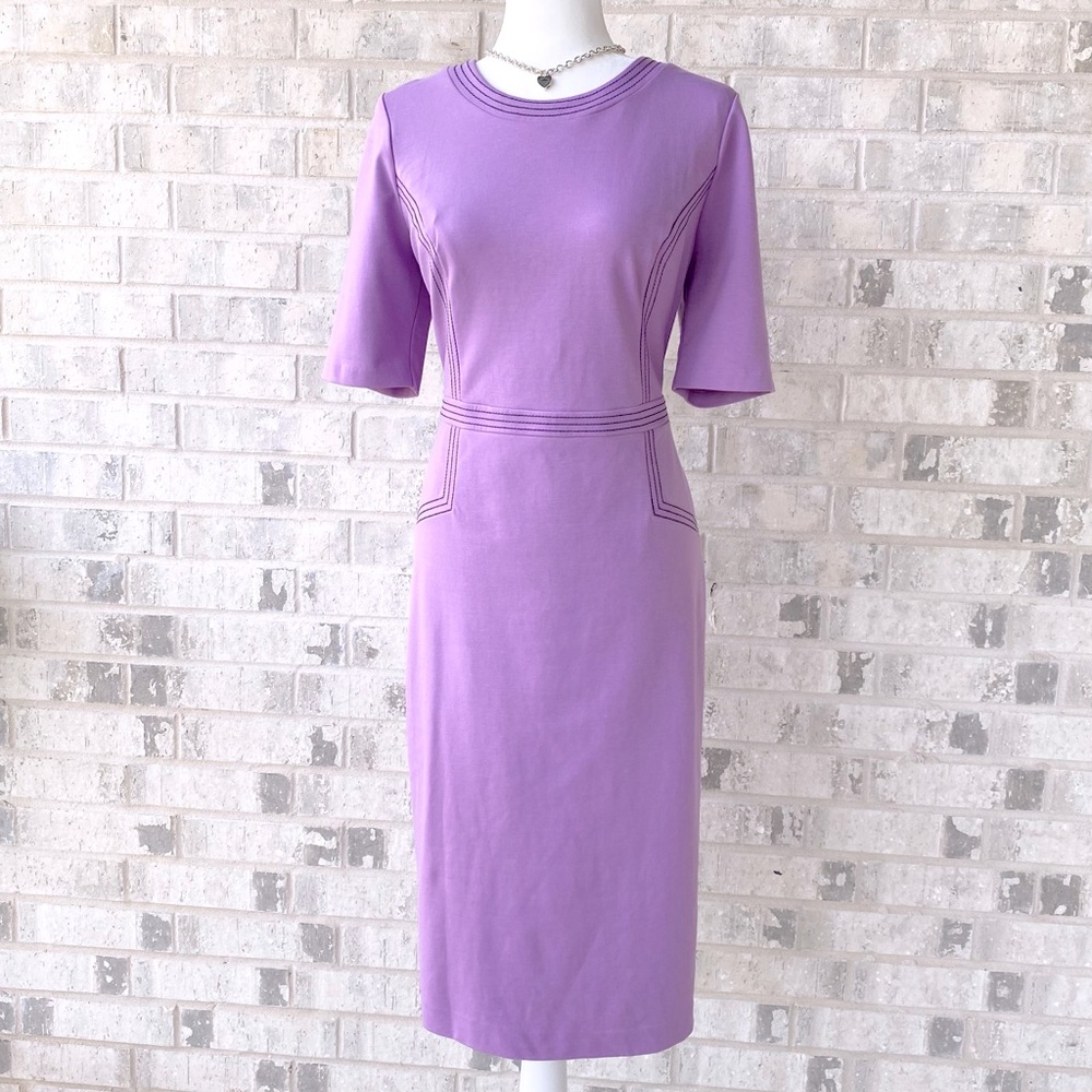 Boden Kate Orchid Ponte Sheath Dress with Topstitching Accents